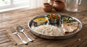 "A simple and nutritious meal served on a plate, highlighting the importance of valuing food and avoiding food waste."